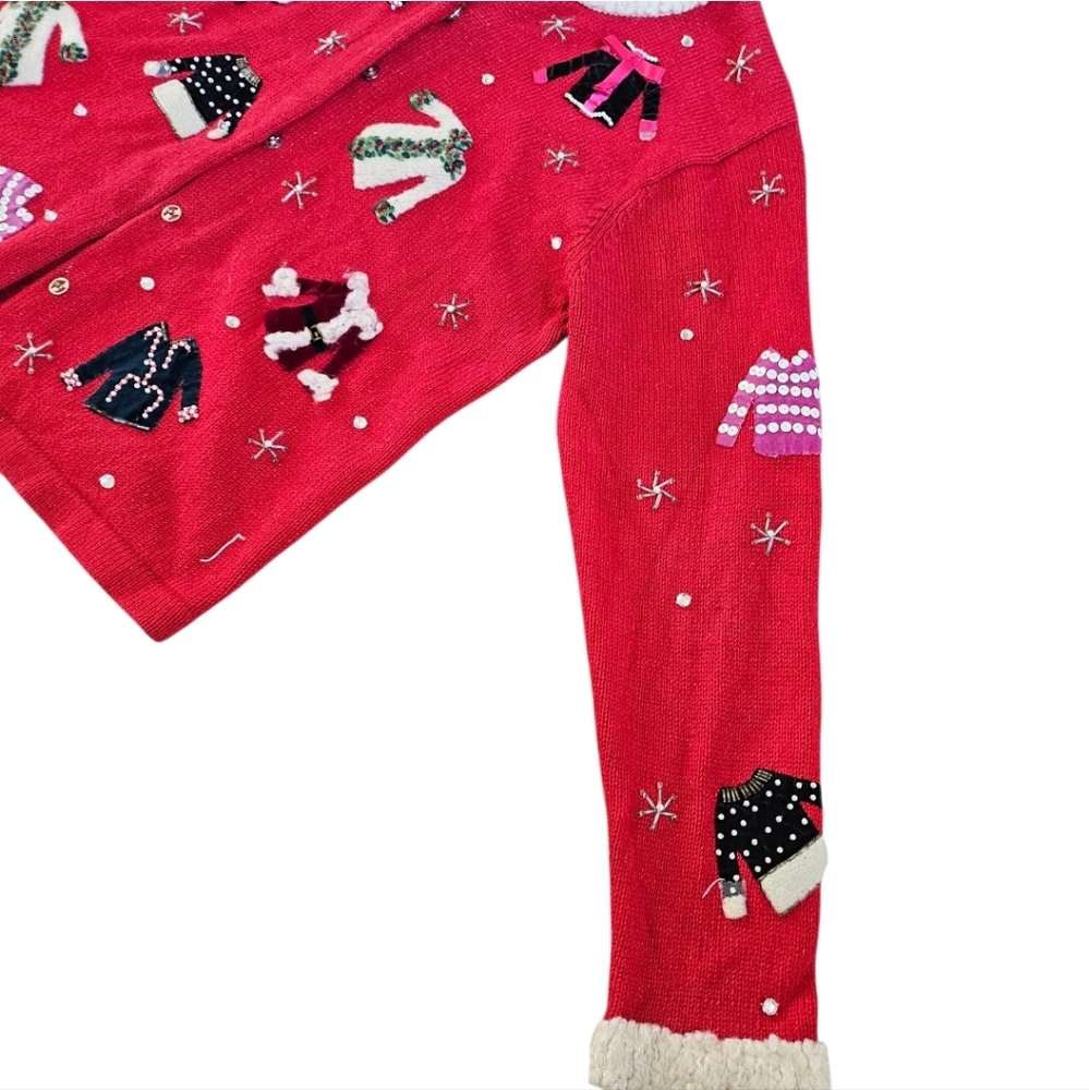 2001 Vintage Susan Bristol Hand Embroidered Ugly Christmas Sweater Cardigan VTG - Picture 3 of 16